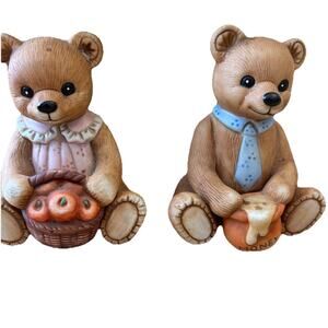 VTG 2 Ceramic Bear Figurines Honey Pot Apples HOMCO #1405 Set 2 Boy & Girl 80s
